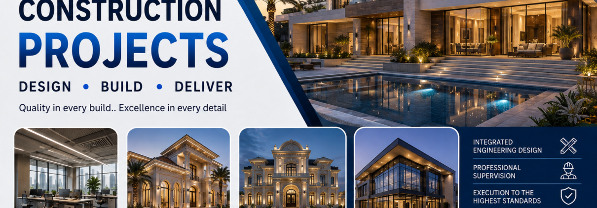 Construction and fit-out projects in Riyadh including villas, palaces, offices and commercial spaces